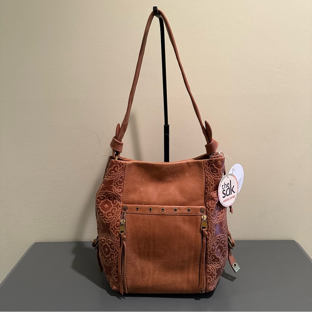 The Sak Tan Shoulder Bag with Patterned Sides
